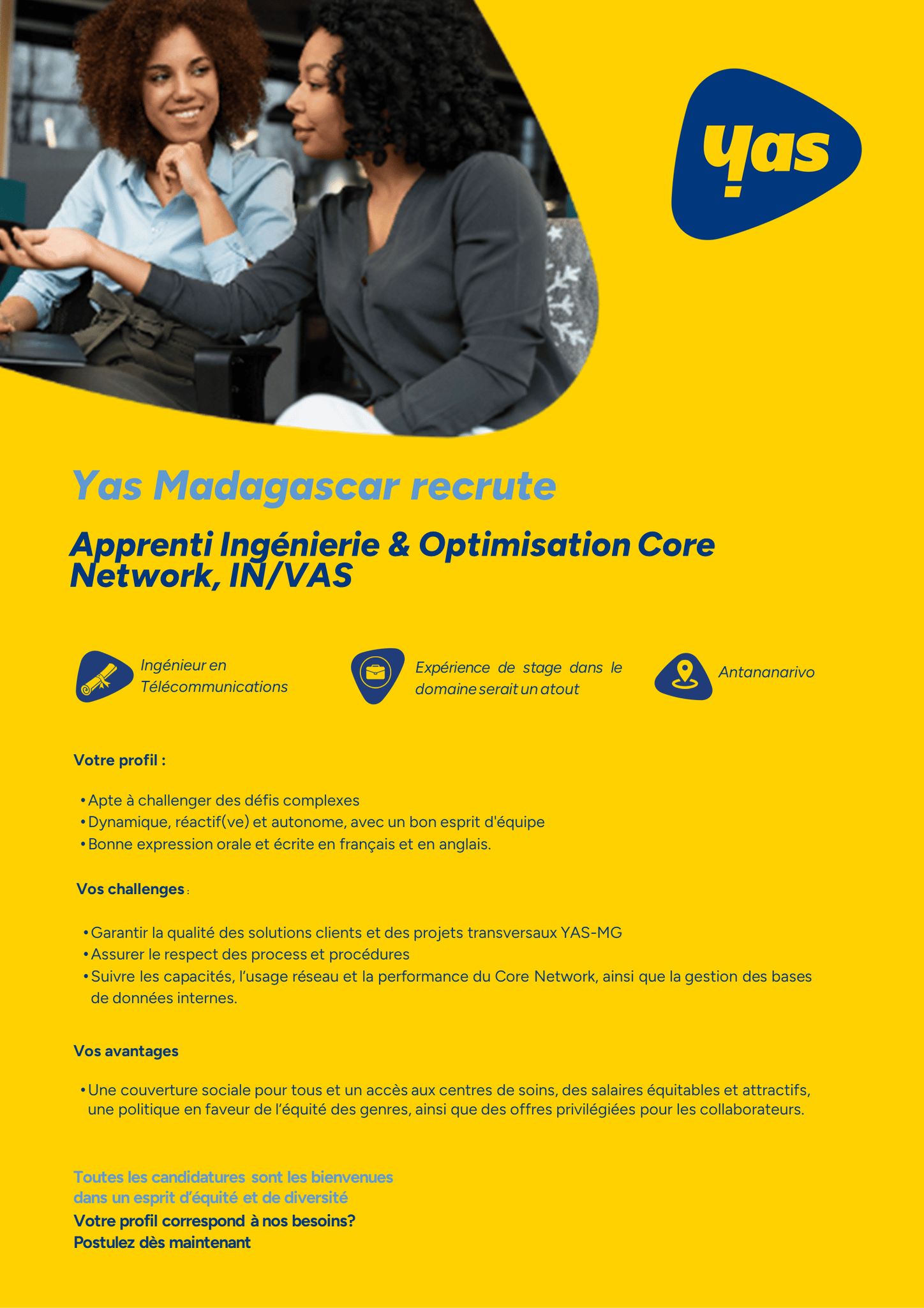 Recrutement de YAS Madagascar: Apprenti Ingénierie & Optimisation Core Network, IN/VAS