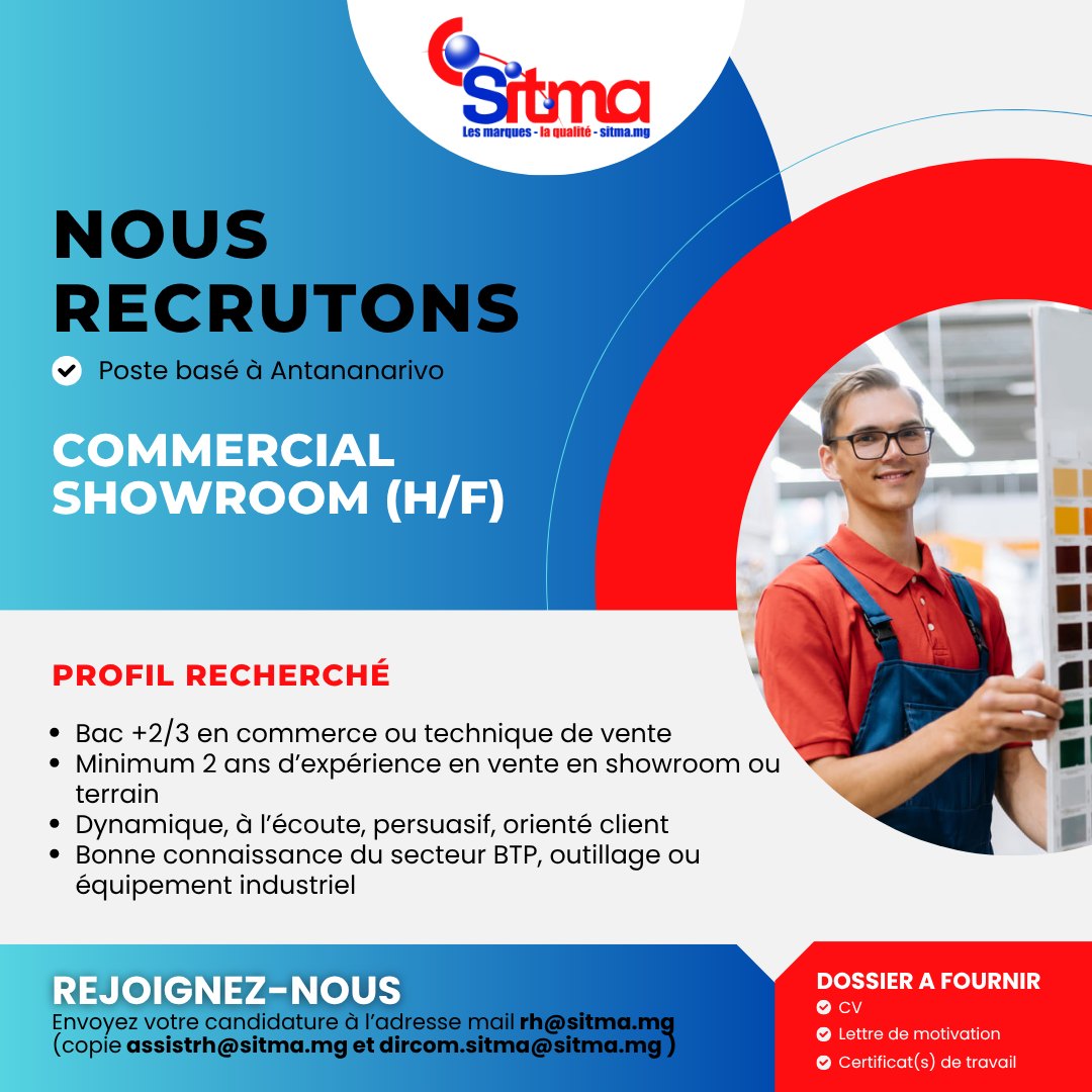 Recrutement pour le poste de Commercial Showroom (H/F)